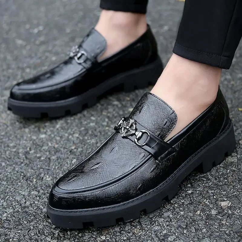 

Moccasins New Party Men's Shoes Black Casual Leather Men's Korean Luxury Platform Luxury Office