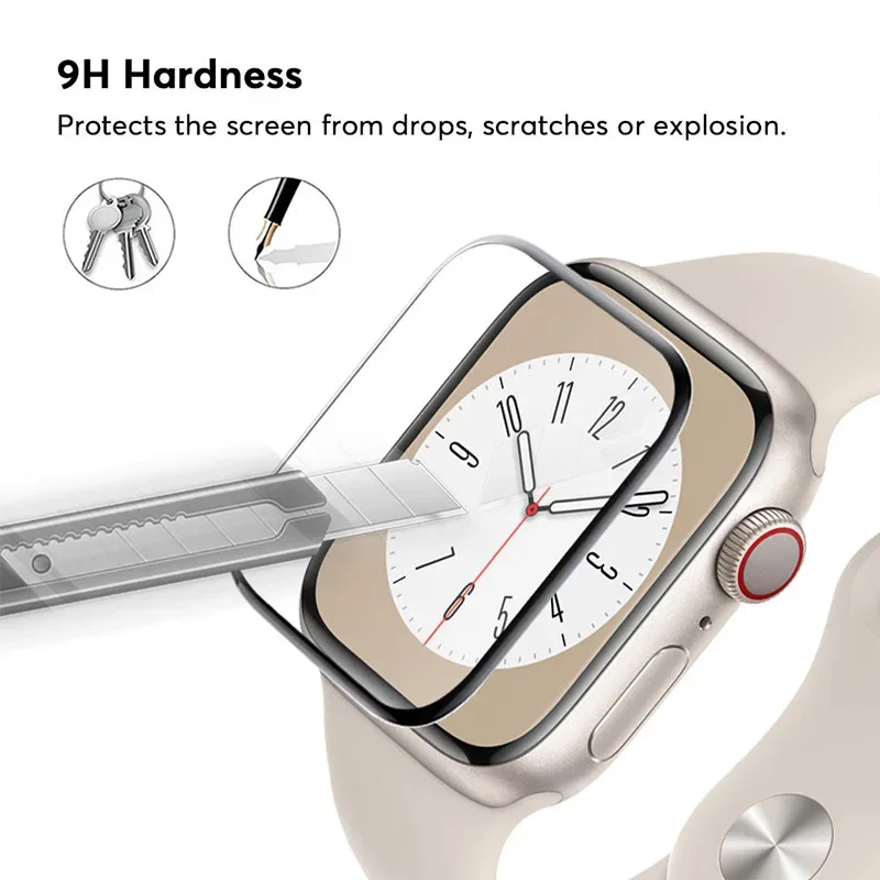애플 워치 시리즈용 스크린 보호대, 부드러운 유리, 9D HD 풀 필름, iWatch 6, 5, 3, se, 44mm, 40mm, 42, 38mm 액세서리, 9, 8, 7, 45mm, 41mm