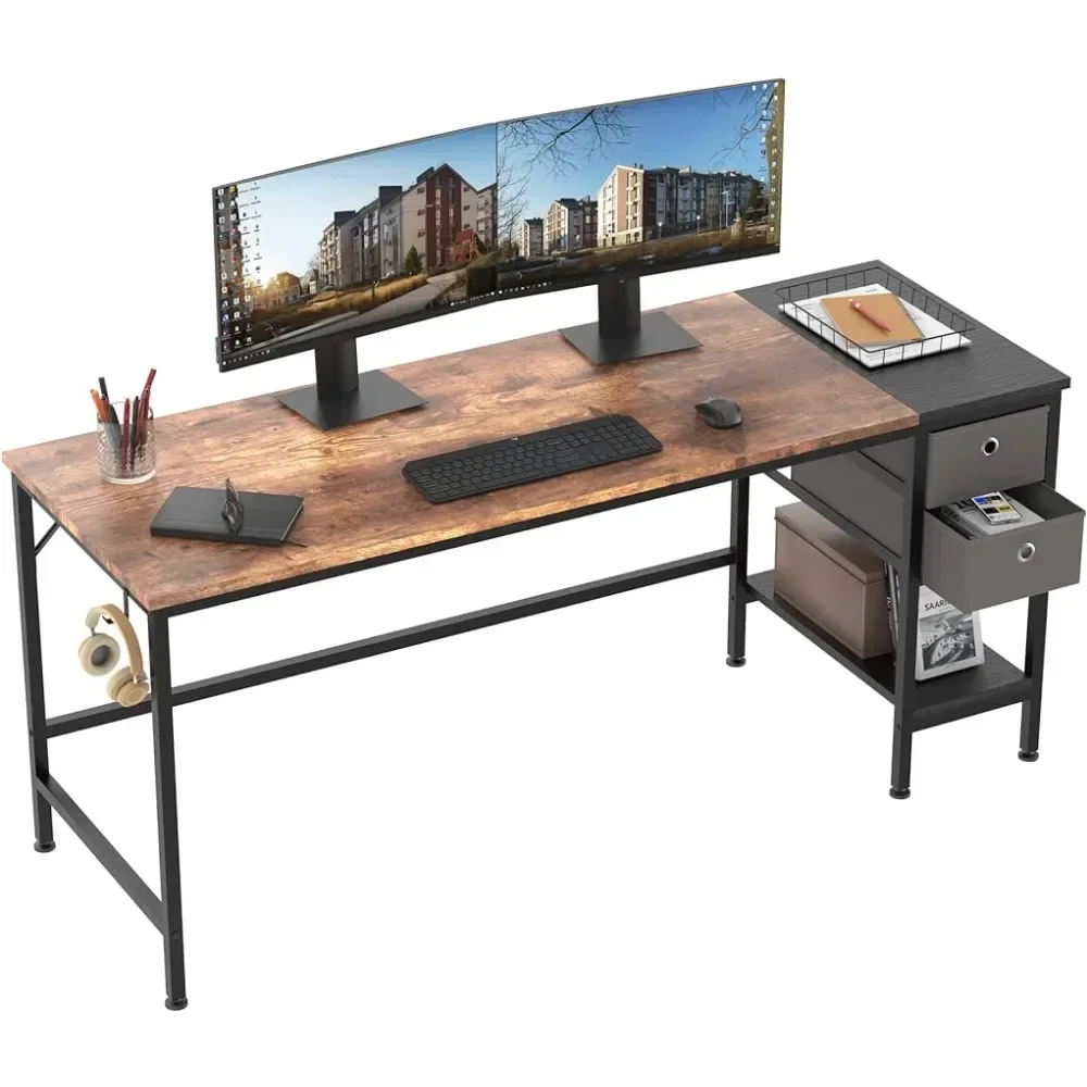 

Office Desk Computer Desk With Drawers 63" Study Writing Desks for Home With Storage Shelves Freight Free Reading Table Gaming