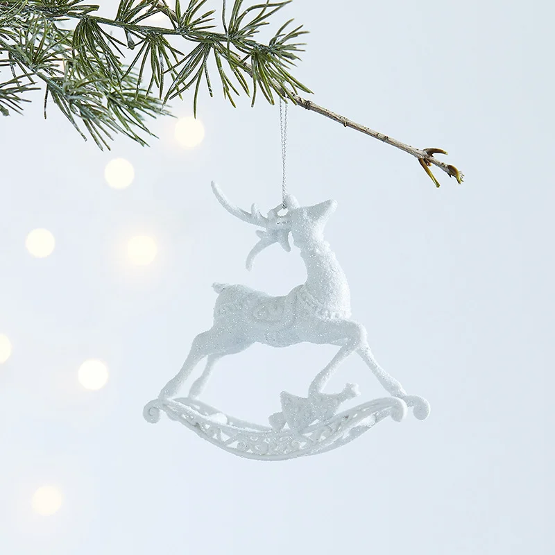 Christmas Decoration White Pendant Snowflake Bow Glitter Acrylic Pendant Christmas Tree Hangings Festival Party Window Ornament