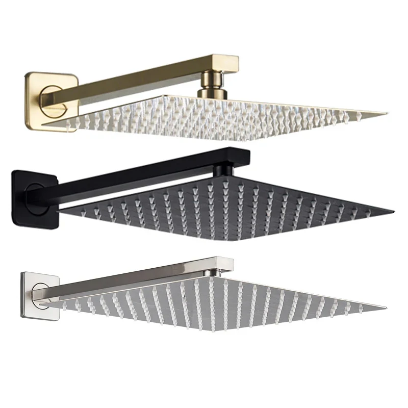 Rainfall Shower Head 8 InchSquare Bathroom Ultrathin Rain Top Shower Head with Shower Arm Faucet Accessories Wall Mounted