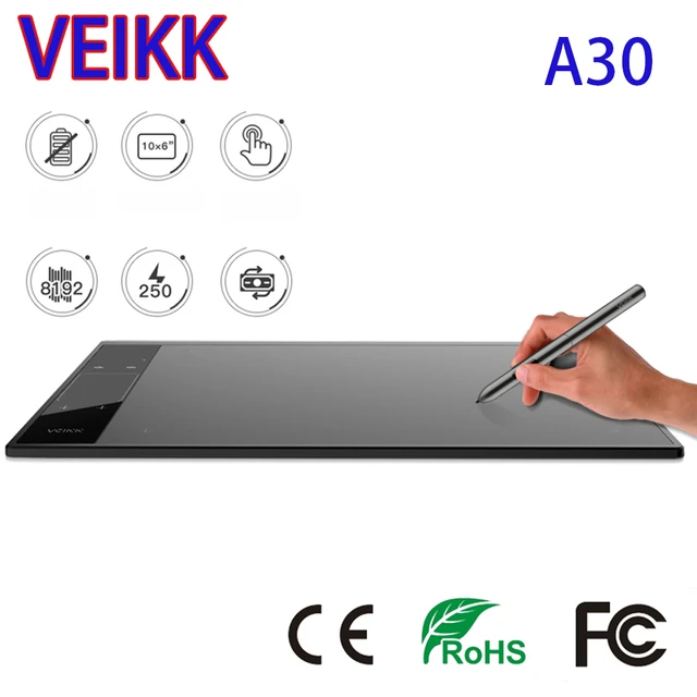 Veikk A30デジタルグラフィック描画タブレット10 × 6 ''ペンタブレット ...