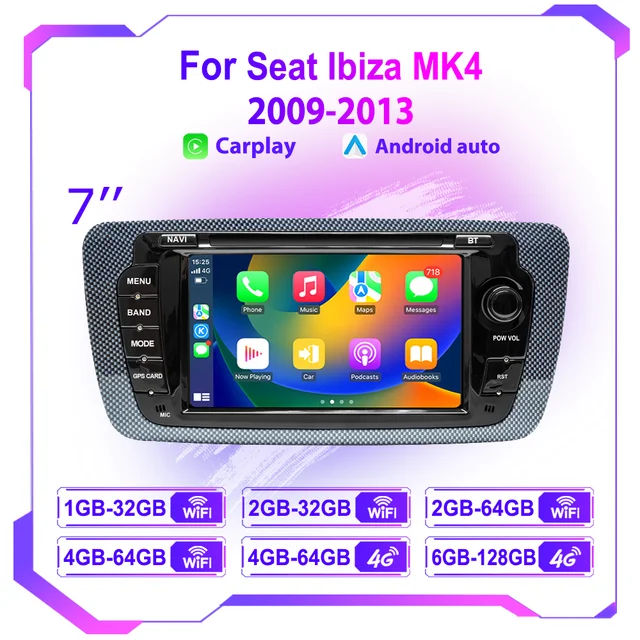 Wireless CarPlay Android Auto Car Radio For Seat Ibiza 6j 2009 - 2013 4G WiFi Multimedia GPS Navigation 2din 7" Head Unit Stereo