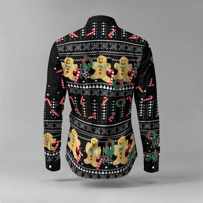Christmas Printed Men's Shirt Set Two Piece Gingerbread Snowman_voghion.com