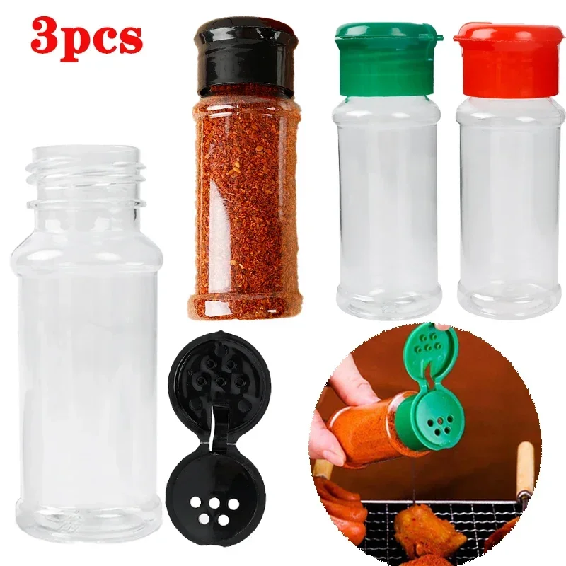 Plastic Storage Bottle 3Pcs Plastic Spice Salt Pepper Shakers for Camping BBQ