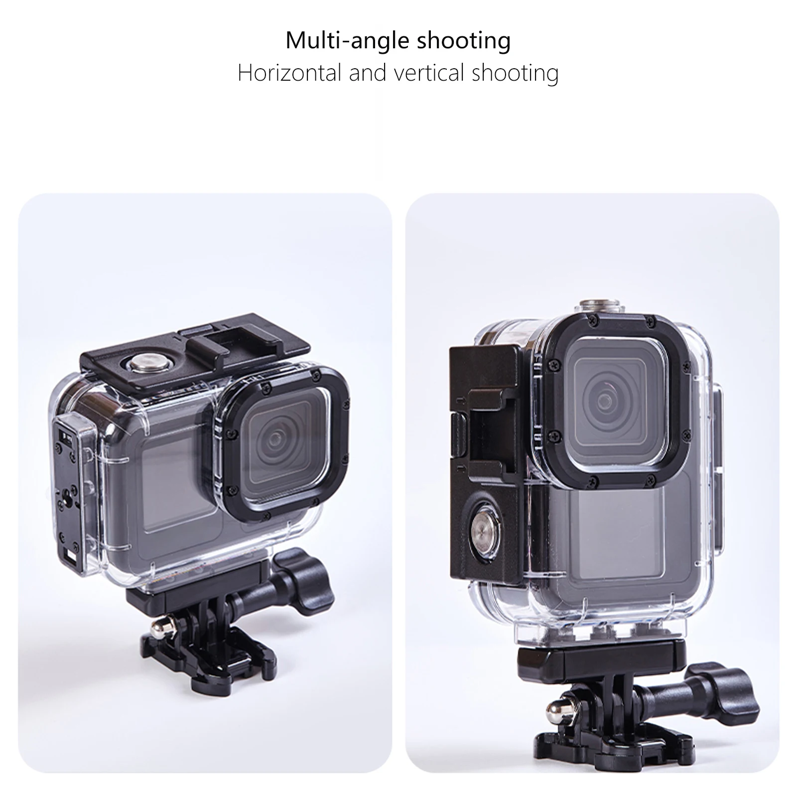 Boîtier étanche 60m pour GoPro Hero 13/12/11/10/9 - Coque de protection en acier inoxydable, posée à côté d'une GoPro Hero 12