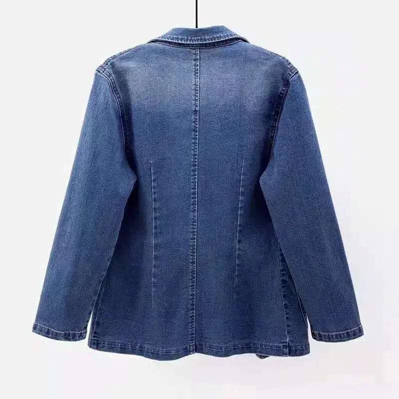 Chaqueta de traje de mezclilla para mujer, abrigos de mezclilla de manga larga con bolsillo coreano, prendas de vestir delgadas, un botón, nuevo, primavera y otoño