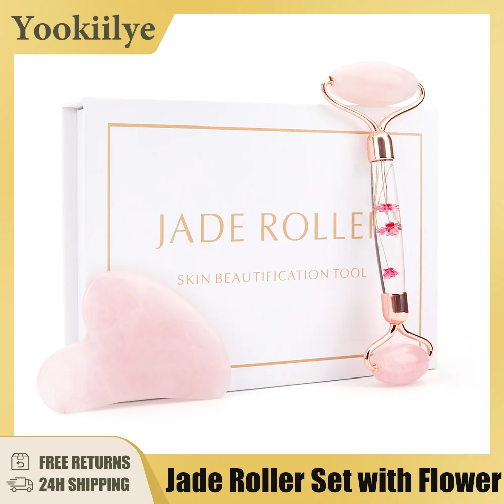 Slimming Face Massager Rose Quartz Roller Natural Jade Facial Massage Roller Stone Skin Massage Face Massager Lifting Tool