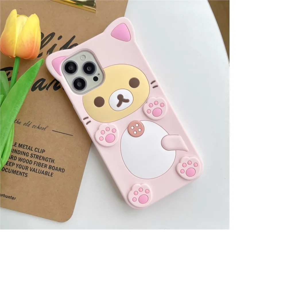 Cute Rilakkuma Bear For iPhone 17 Pro max 16 15 14 13 12 Mini 11 Pro Max Xs XR 6 7 8 Plus SE Kawaii Cat Silicone Soft Cover Case