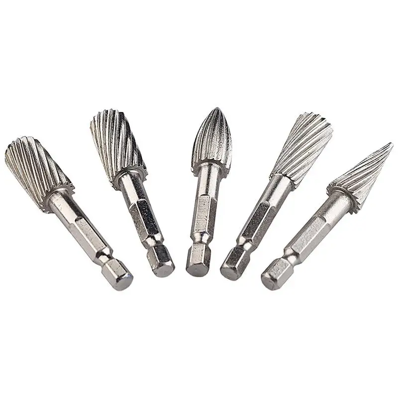 

5pcs Cutting Burrs Rotary File Set 1/4 Shank Rotary Rasp File For Metal Grinding Drill Bits For Grinding Engraving Polishing