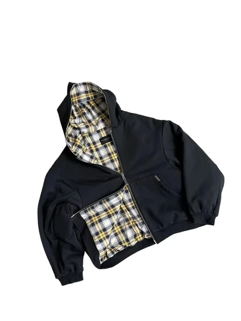 American Y2K New Hip Hop Trend Zipper Hoodie Women Street Casual Loose Joker Vintage Sweatshirt Unisex Fleece Padded Warm Hoodie 1