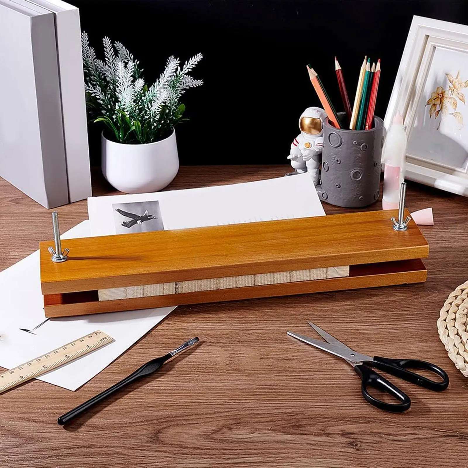 Wooden Bookbinding Press Convenient to Use Practical Wooden Book Press Binding for School Desktop Home Scrapbooking Tags