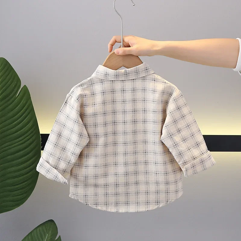 Baby Boys Spring Plaid Shirt Thin Long Sleeve Cotton Top Trendy Open Cardigan New Hot Sale Of The Season Children's Clothing Bab