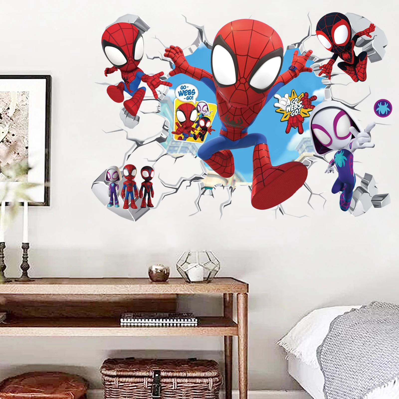 Roztomilá mini spiderman super hrdinové zeď nálepky pro děti pokoj dekorace domácí ložnice pvc bh dekorace kreslený film nástěnnou umění obtisky