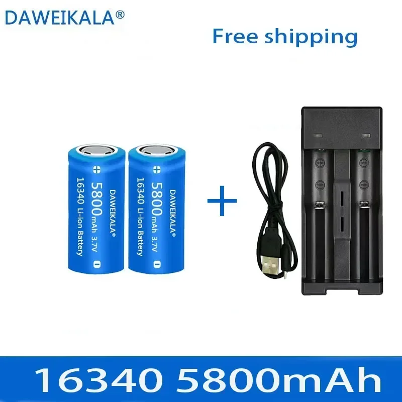 5800mAh rechargeable 3.7V Li-ion 16340 batteries CR123A battery for LED flashlight wall charger, travel for 16340 CR123A battery 2