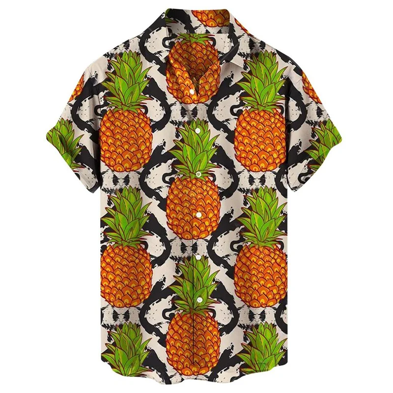 

3d Printing Fruit Pineapple Beach Shirt Hawaiian Vacation Lapel Short Sleeves Summer Casual Men's Shirt Oversized Street Tops