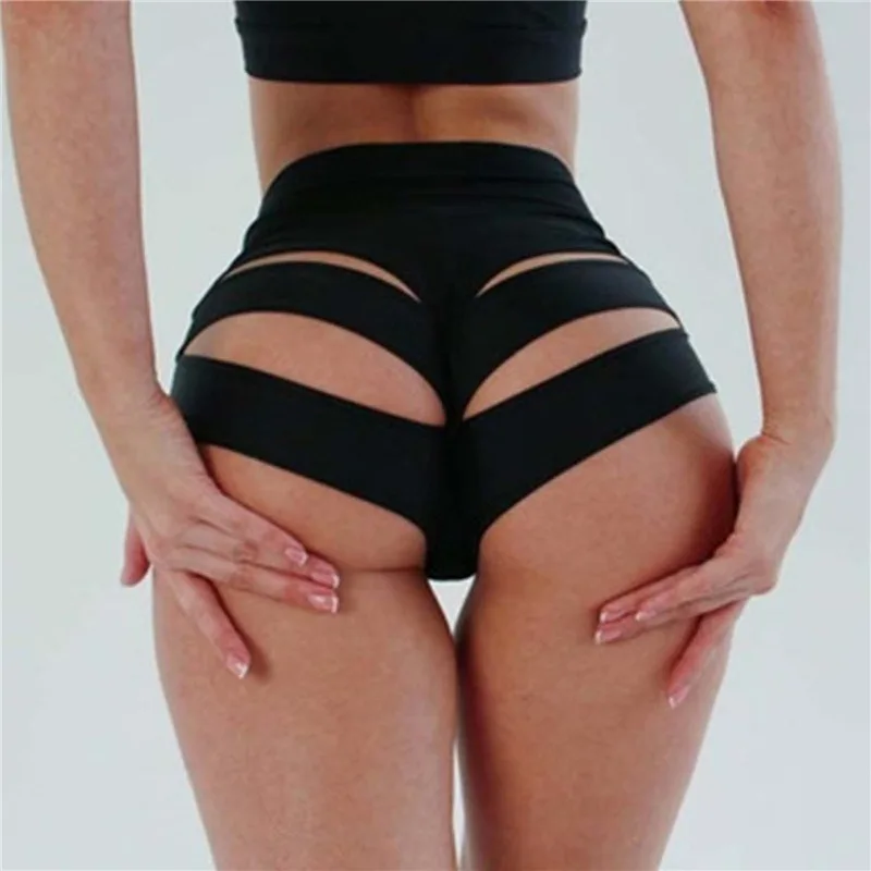 

Women High Waist Elastic Slim Fitness Sports ShortsPure Color Pole Shorts Female Hollow Nightclub Shorts Sexy Yoga Short Pants