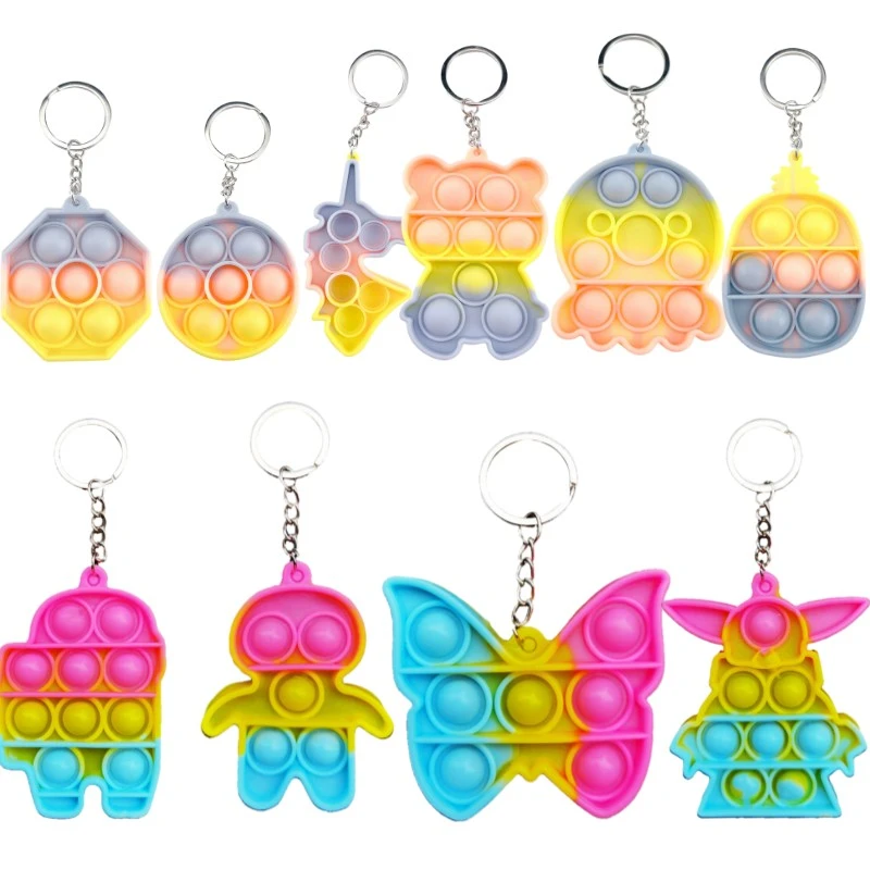 Mini Pops Simple Dimple Keychain Its Push Bubble Anxiety Sensory Fidget Toy Anti Stress Relief For Autism Adults Key Chain Toys squishy mesh ball