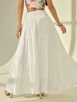 Women  Fashion Tiered Maxi Skirt Elastic Waist Casual Solid Color A-line Faldas Mujer Holiday Streetwear Long Jupes - Image 4