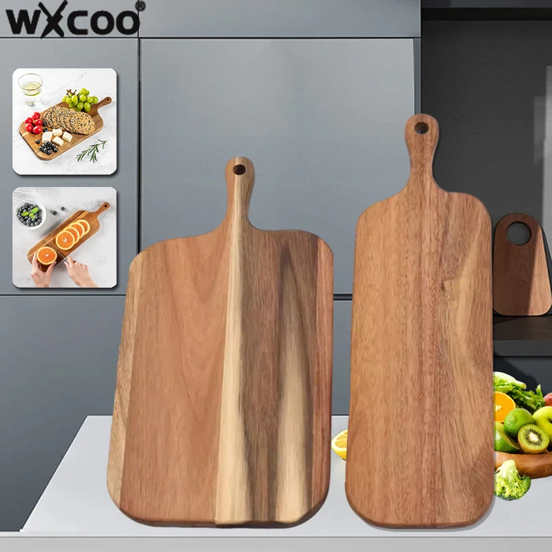 1pc Long Handle Acacia Wood Cutting Board Kitchen Solid Wood Cutting Board Cake Dessert Tray Food Boards Kitchen Supplies cutting board