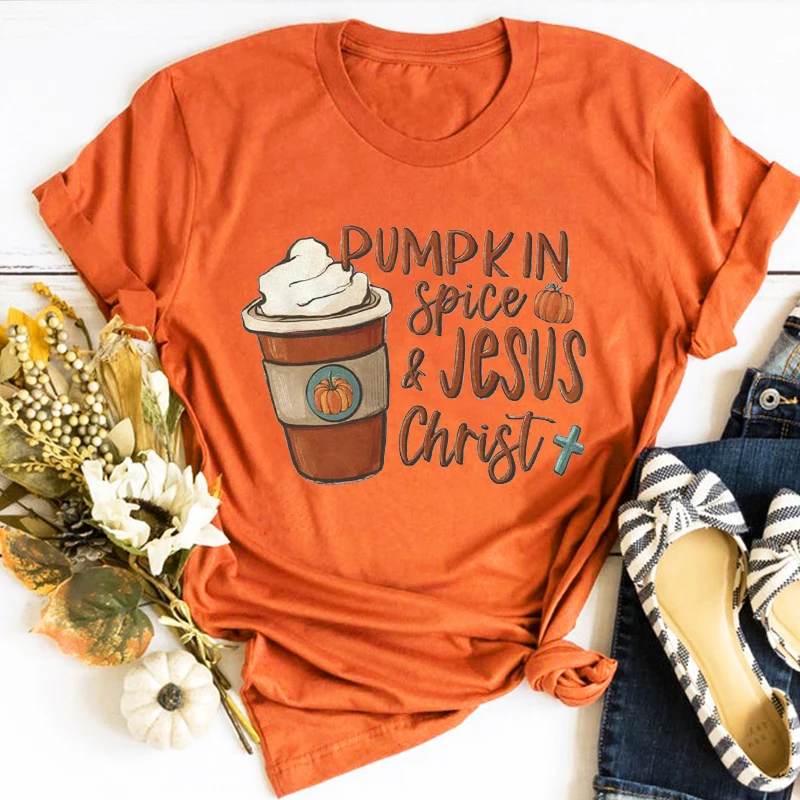 

Pumpkin Jesus Christ Shirt Happy Thanksgiving Shirt Cute Pumpkin T-shirt Halloween Women Clothes Vintage Tee