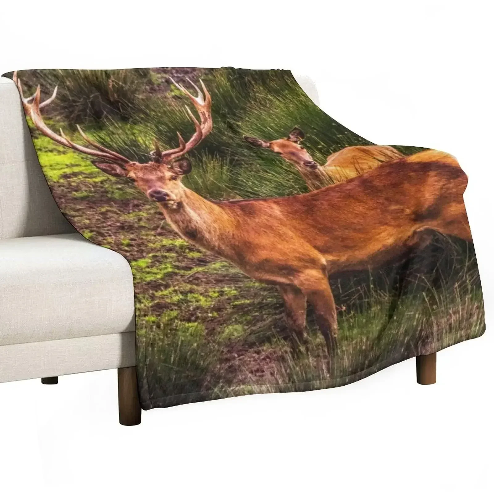 

Stag and Doe Throw Blanket for sofa bed plaid Vintage sofa bed Blankets