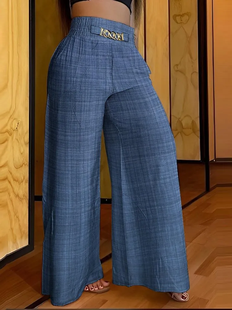 

Брюки женские прямые с широкими штанинами, повседневные Элегантные длинные штаны для отпуска с завышенной талией и карманами на цепочке, уличная одежда, свободные штаны, лето 2023