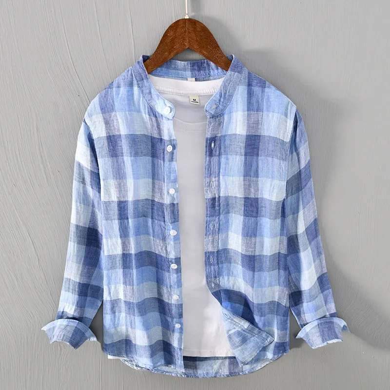 Mannen Kleding 2022 Verse Gestreepte Linnen Lange Mouwen Plaid Shirt Mannen Jeugd Casual Shirt