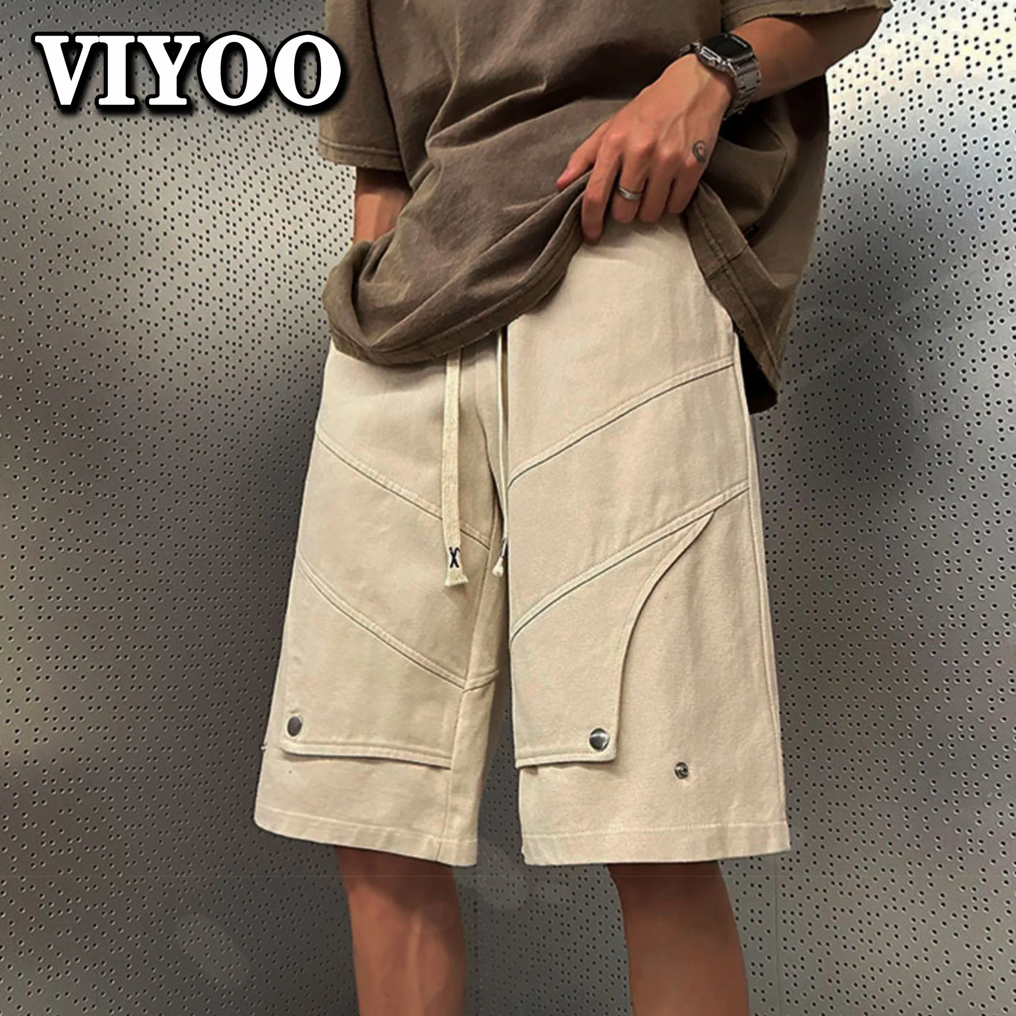 

Men's Khaki Vintage Techwear Cargo Shorts Summer Wide Straight Leg Casual Pants Korean Style Harajuku Y2K Clohtes Streetwear