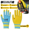 12 PCS Blue Safety Work Gloves Non-slip Wear-resistant Breathable Nitrile Gloves Rubber Protective Equipment Soft Puncture Proof 1