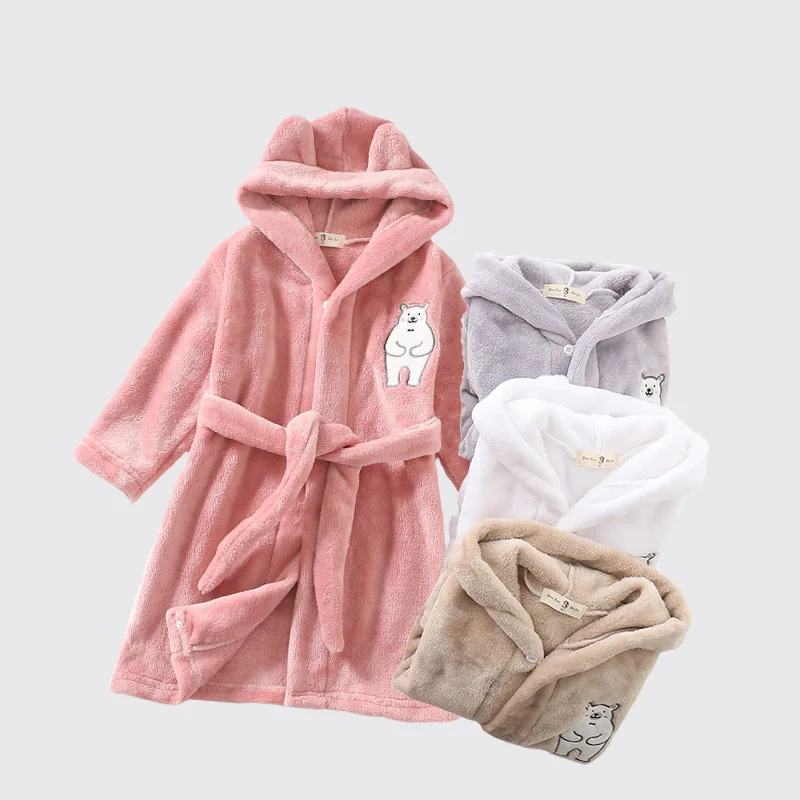 Kids Colar Fleece Panda Hooded Bathrobe Children's Dressing Gown Bath Robe Cartoon Animal Sleepwear For Girls Boys Pyjamas 2-12Y