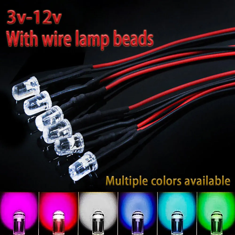 

10pcs 3/5mm 3V-12V RC Model Truck LED Light Beads Night Headlights For 1/10 RC Crawler Traxxas TRX4 G63 AXIAL SCX10 D90 D110