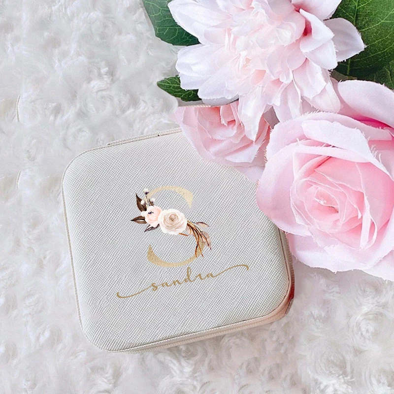 Personalised Alphabets Travel Zipper Jewellery Boxes Name Wedding Bridesmaid Gifts Proposal Cases jewelry boxes case