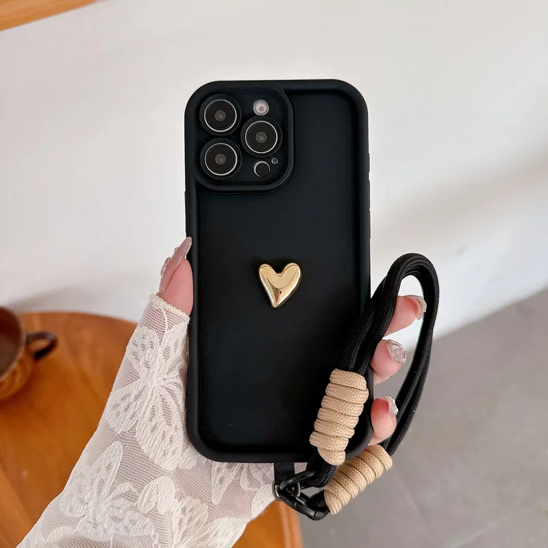 Heart Design Strap Lanyard Soft Phone Case