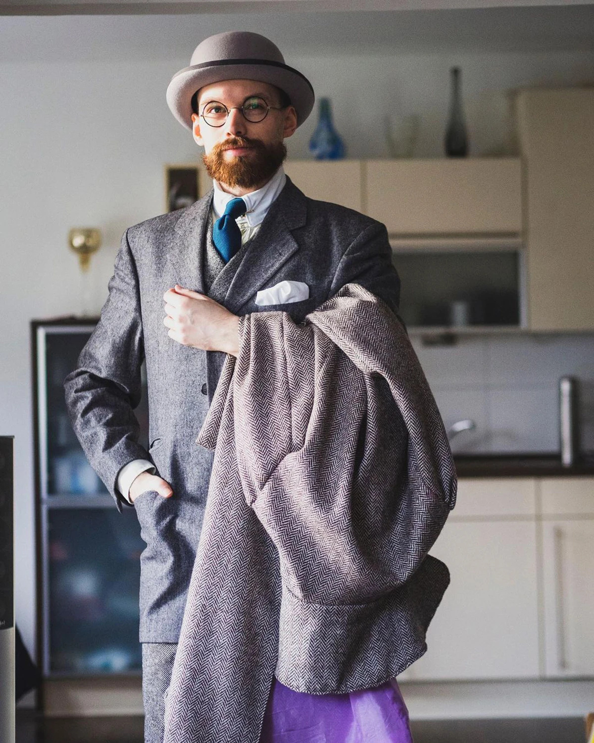 Herringbone Men Suits Wool Overcoat Double Breasted Long Coat Stylish Winter Warm Formal Business Wedding Causal Prom Daily
