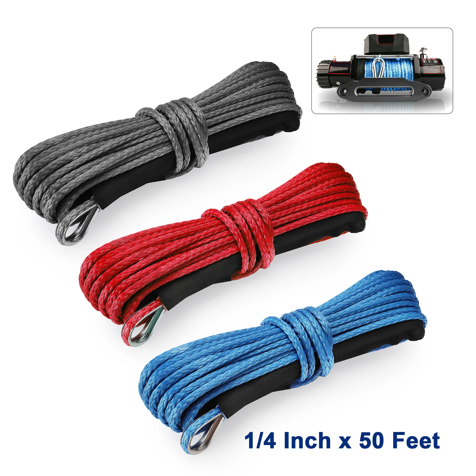 

5/6/7 mm Synthetic Fiber Towing Winch 15m Cable Rope String Line Synthetic Fiber 8350lbs For 4WD Off Road Vehicle Jeep UTV