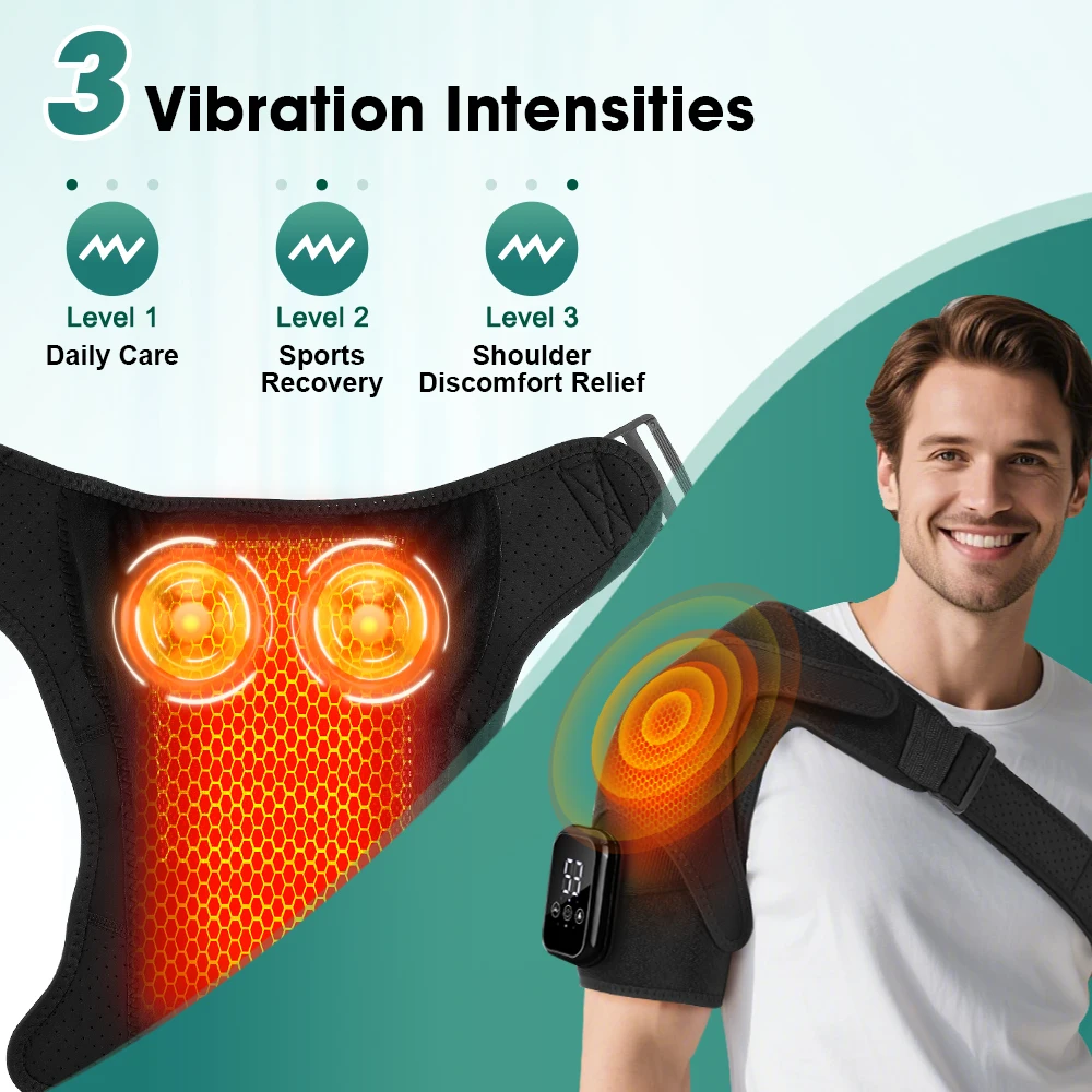 Electric Shoulder Massage Belt 3 Levels Adjustable Heating Vibration Shoulder Massager Support Brace for Arm Muscle Relaxation