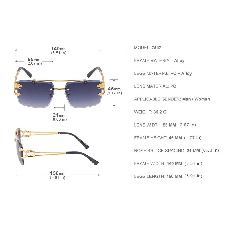 Chic Leopard Rimless Gradient Sunglasses with Double Bridges