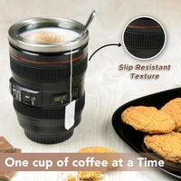 1pc SLR Lens Cup Camera Camera Lens Model Stainless Steel Casual Cup with Lid Coffee Mug White Black Coffee Mugs Creative Gift 5
