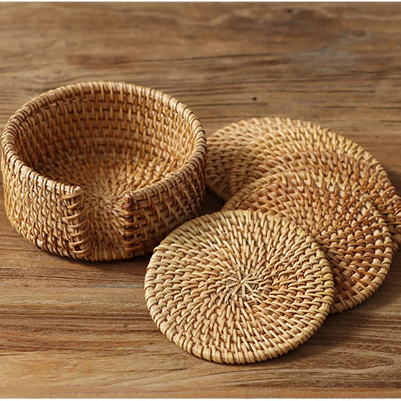 Zerolife-Natural Woven Rattan Cup Coaster, Drink Mug, Pot, Tea, Coffee Placemat, Handmade, Kitchen Accessories