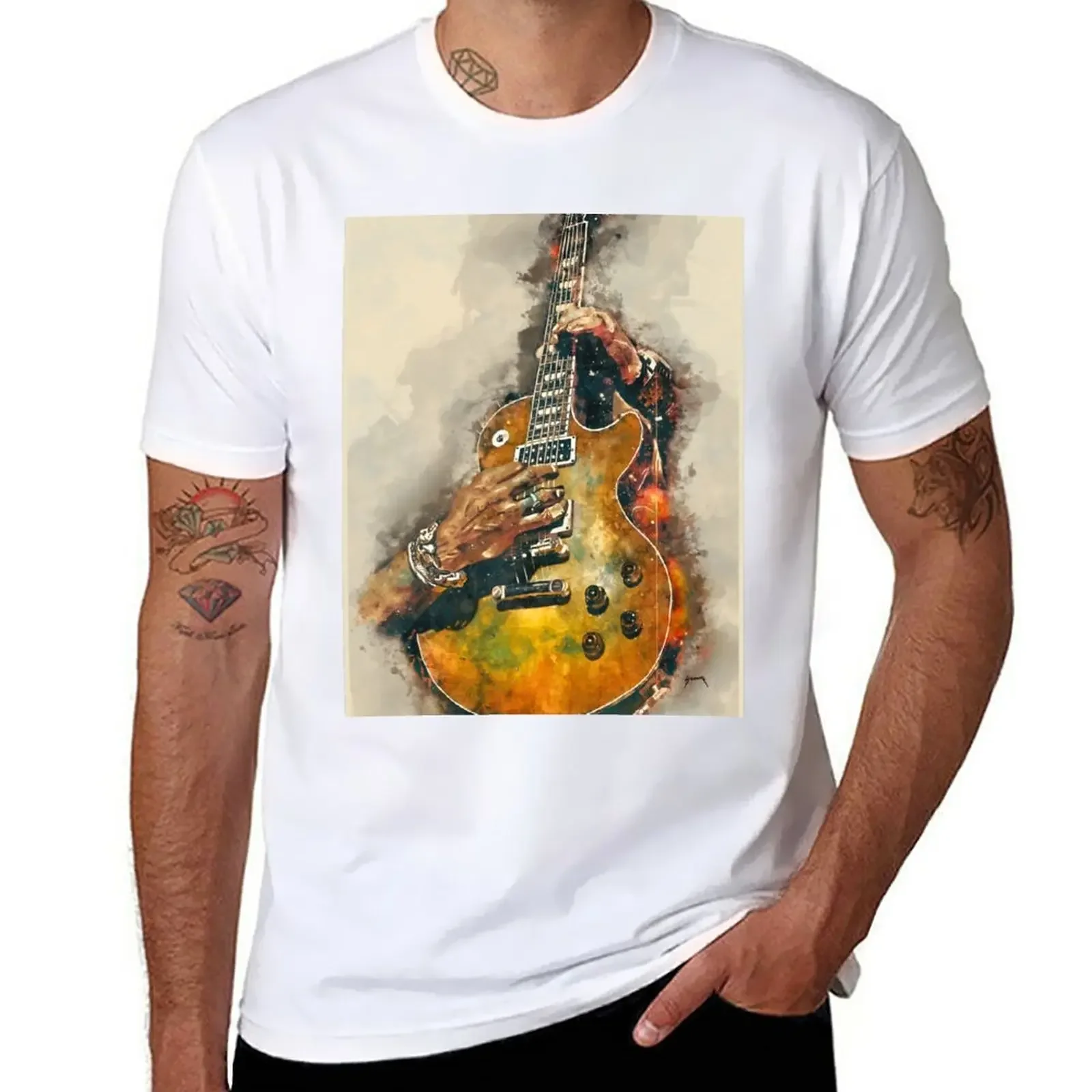 

Slash's electric guitar T-Shirt summer top Aesthetic clothing mens graphic t-shirts hip hop