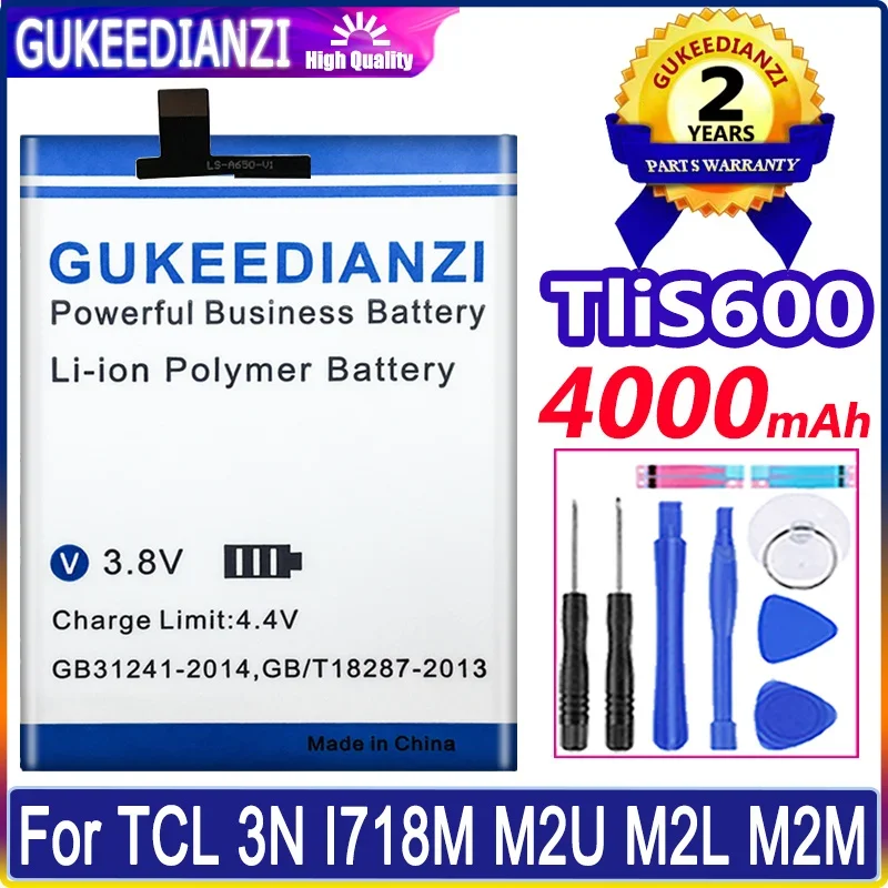 

4000mAh TliS600 Battery for TCL 3N I718M M2U M2L M2M Batteries + Free Tools