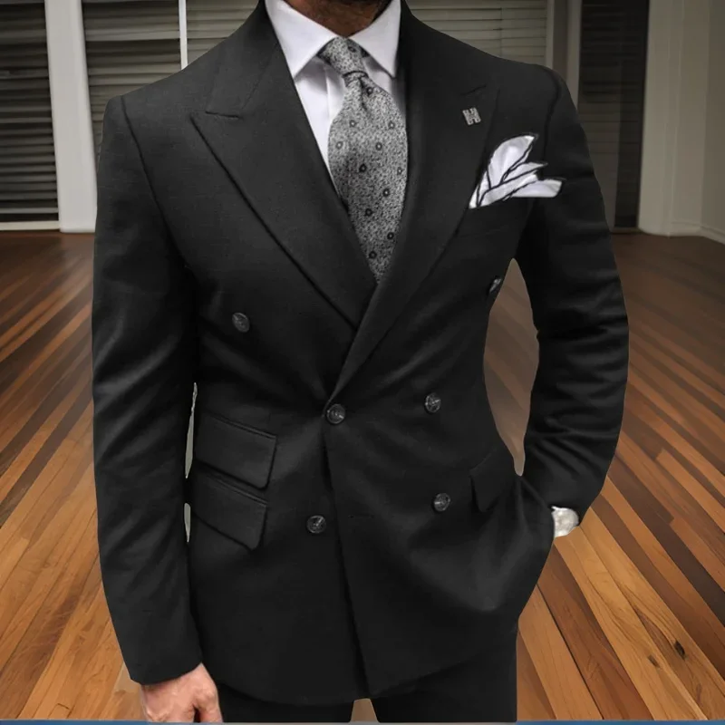 

Double Breasted Men's Suits for Wedding 2024 Business Peak Lapel Slim Fit Formal Groom Tuxedo 2 Pcs Costume Italian Fashion