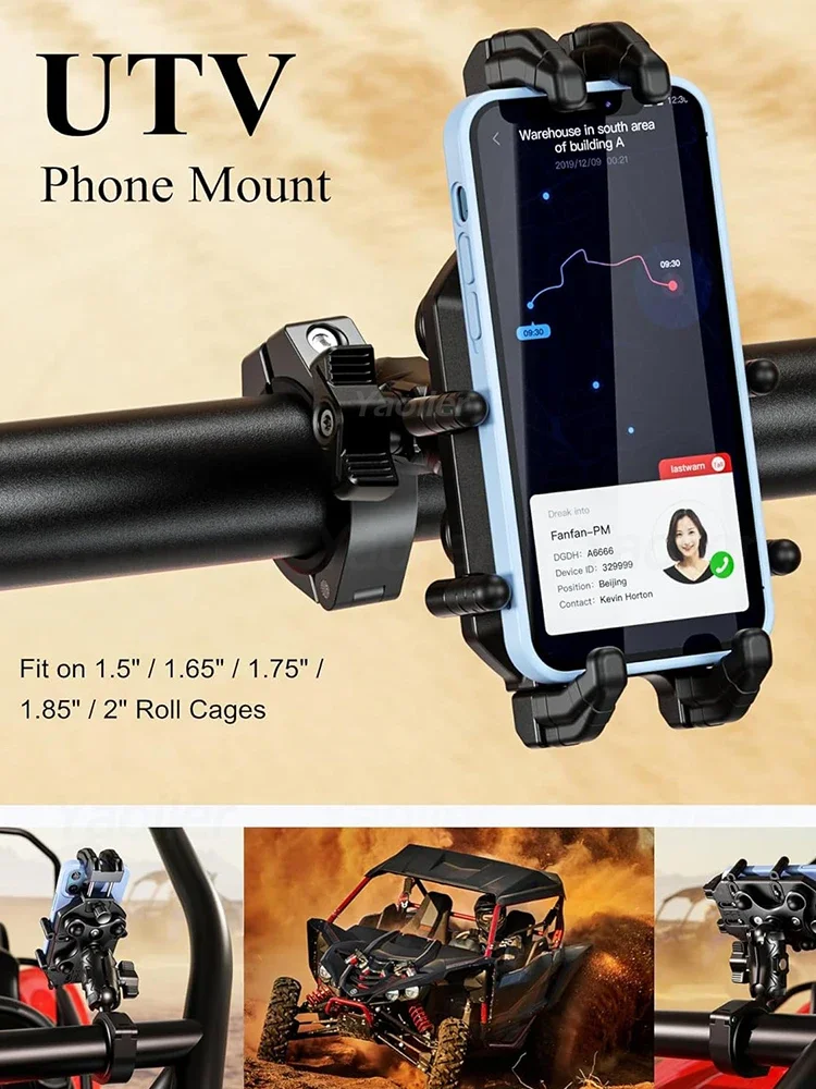 Supporto per telefono UTV con smorzatore di vibrazioni, supporto antifurto per cellulare, supporto per roll-bar per carichi pesanti, per telefoni da 5,4-7,2 pollici - immagine 2