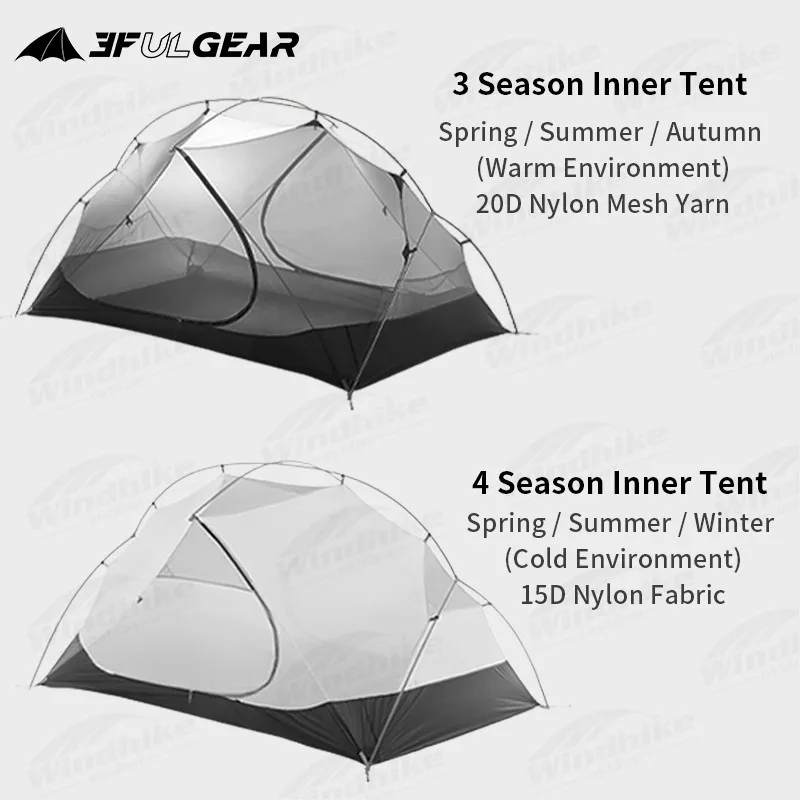 3F UL GEAR Floating Cloud 2 Lightweight Double Layer Tent 2 Persons Camping Outdoor Portable 15D/210T Waterproof Windproof 3In1