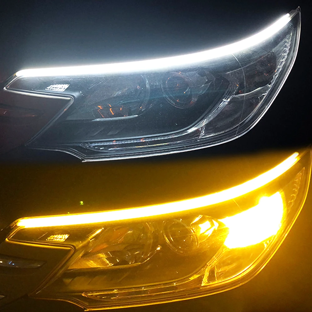 

2pcs DRL Car Daytime Running Light LED Flexible Strip Auto Headlights White Turn Signal Yellow Brake Flow Lights Waterproof 12v