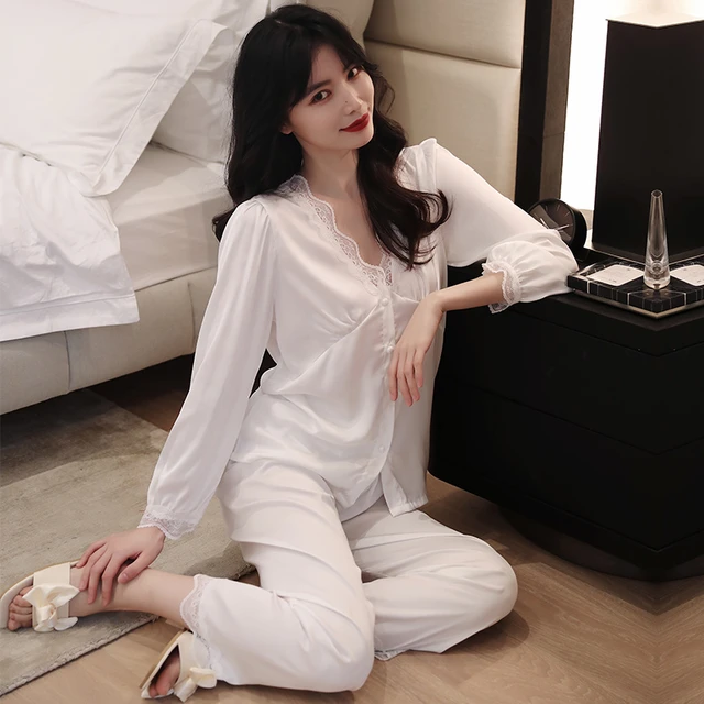 Pajamas Women Cute Satin, Chiffon Homewear Suit