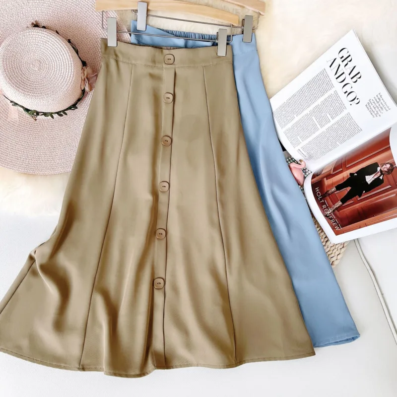

Elegant Long Skirts Women Elegant Vintage Classic Harajuku Basic Soft Solid Retro Fashion Midi A Line Skirt Chic Streetwear