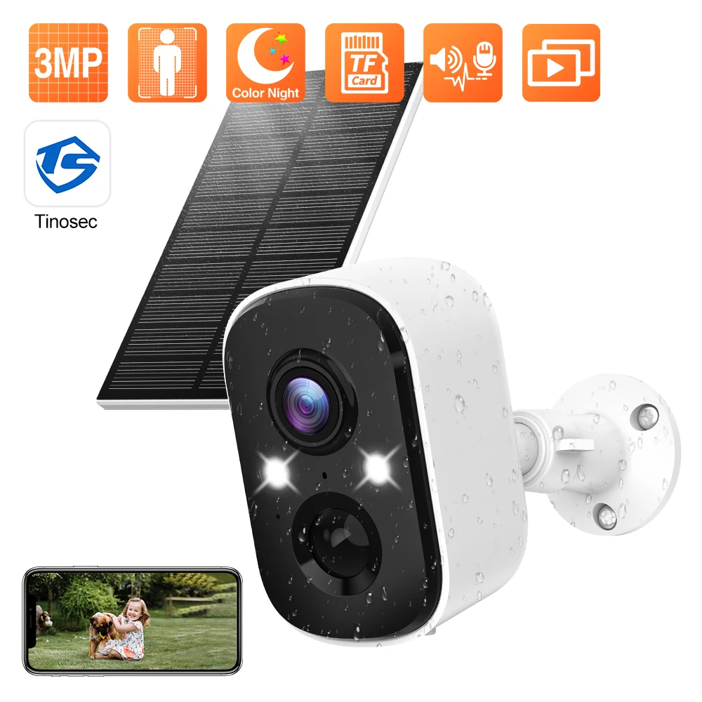 

Techage 3MP WIFI IP Camera Solar Recharge Battery Outdoor Two Way Audio Human Detect Support Alex Wireless PIR Security Camera