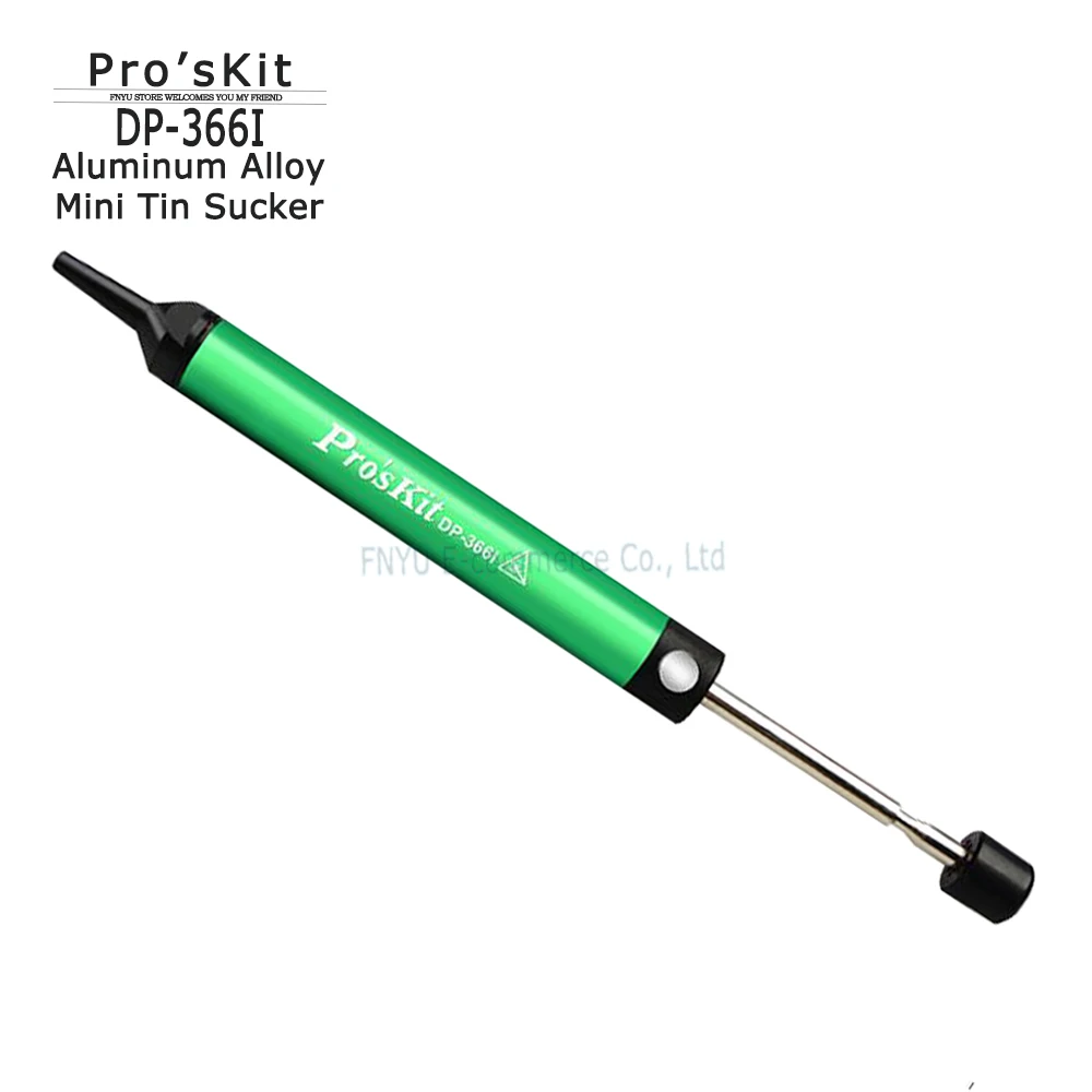 

Tin Sucker Pro'sKit DP-366I Mini Pen Type Aluminum Alloy Anti-static Desoldering Pump Compact Size Powerful Suction Tool